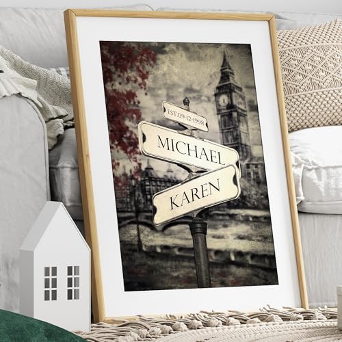 A&T ARTWORK Lovers Crossroads Personalized Canvas Poster Prints Gift,includes Names and the Date Unique Gift for the Wedding Anniversary.Canvas Poster UNFRAMED