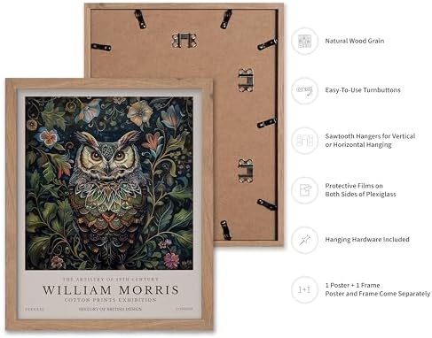 Poster Master William Morris Poster - Owl Print - Bird Art - Botanical Art - Flower Design - Exhibition Artwork - Animal Illustration - Floral Illustration - Aesthetic Design - Office or Bedroom Decor - 11x14 Beige Framed