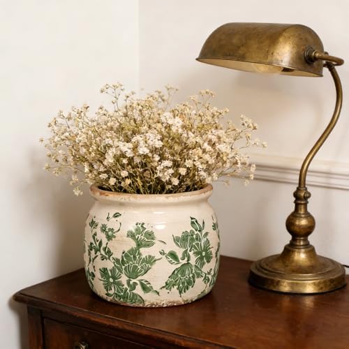 Flower Pots Planters for Indoor Plants Ceramic Plant Pots with Drainage 6.1 Inch Vintage Ceramic Pots for Plants Outdoor Home Garden Decor, Crackled Green Peony