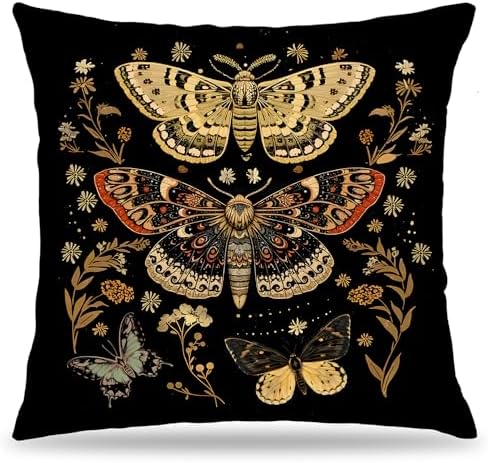 Moody Floral Gothic Butterfly Pillow Covers 18x18 Double-Sided, Butterfly Room Home Decor, Dark Cottagecore Rustic Flower Botanical Moth Decorative Throw Pillow Covers