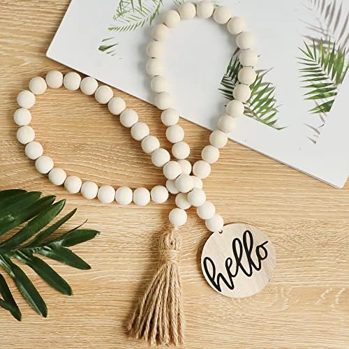 Meplait Hello Wooden Bead Garland, 38in Decorative Beads Home Decor