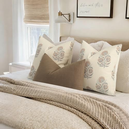 YCOLL Vintage Floral Print Pillow Covers 16x16 Set of 2 Patterned Accent Decorative Cushion Covers Modern Farmhouse Throw Pillow Covers for Sofa Couch Chair Bed Living Room Home Decor, Blush Pink