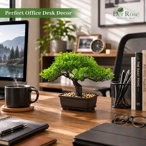 Der Rose Small Fake Bonsai Tree Ficus Decor Fake Plant for Shelf Desk Decor