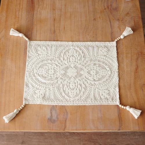 Embroidered Placemats Farmhouse Lace Doily, Beige 14"x18" 2PCs