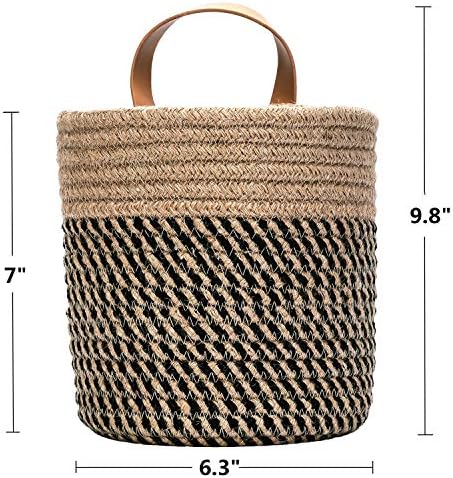 Wall Hanging Storage Baskets - Small Cotton Rope Woven Closet Storage Bins-Shelf Basket Organizer for Plants, Towels,Toys - 6.3" x 7" (Jute)