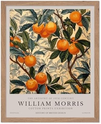 Monem Art William Morris Poster - Orange Tree Print - Orange Fruit Decor - Botanical Design - Exhibition Art - Floral Motif - Farmhouse Theme - Living Room Decor - 16x20 Beige Framed