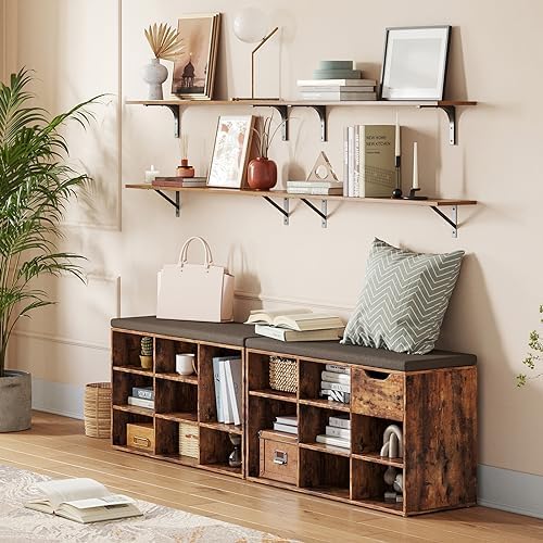 DINZI LVJ Long Wall Shelves, 31.5" Wall Mounted Shelves with Metal Brackets