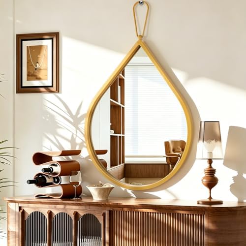 Teardrop Wall Mirror Gold Metal Framed Decorative Mirror Unique Shaped Modern Wall-Mounted Entryway Hallway Bathroom Living Room Vanity Mirror 16 x20 Inches