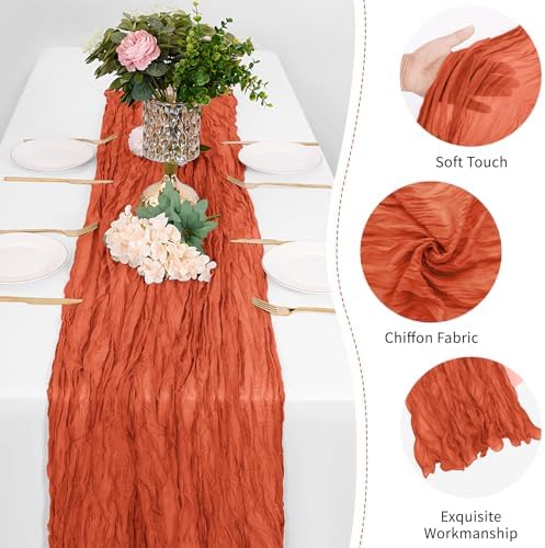 12 Pack Orange Cheesecloth Table Runner 17 x 108 Inch Gauze TableRunner Fabric Semi Sheer Cheese Cloth Table Runner Bulk for Rustic Romantic Wedding Baby Shower Table Decoration