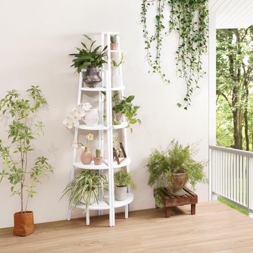 Yoobure 5-Tier Corner Shelf Stand- 67.5" Tall Corner Bookshelf with Metal Frame, Industrial Ladder Corner Shelves Display Shelf for Bedroom Living Room, Corner Bookcase Corner Plant Stand for Balcony