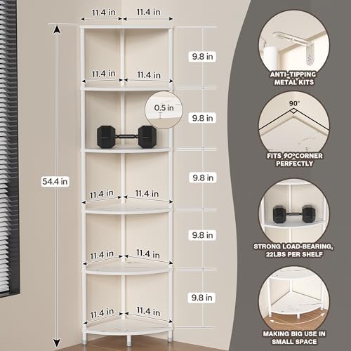 6 Tier Corner Shelf Stand, 54.4", Marble White