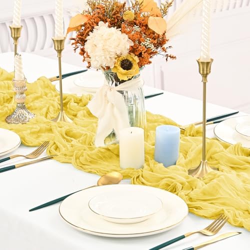 10 Pack Light Yellow Cheesecloth Table Runner Long,21.5 x 120 Inch