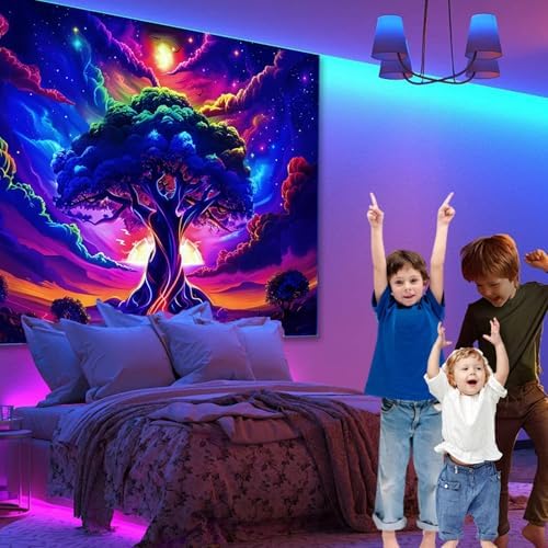 Apdidl Blacklight Tree of Life Tapestry Bedroom, Black Light Space Posters