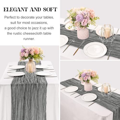 6 Pieces Gray 10FT Cheesecloth Table Runner Boho Gauze Fabric Table Runner Rustic Sheer Runner for Wedding Birthday Baby Shower Party Boho Table Decoration（Gray）