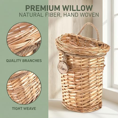 Hiceeden Wicker Hanging Wall Basket, Woven Front Door Flower Basket, Flat Hanging Storage Basket Wall Decor for Home, Garden, Pantry, Farmhouse