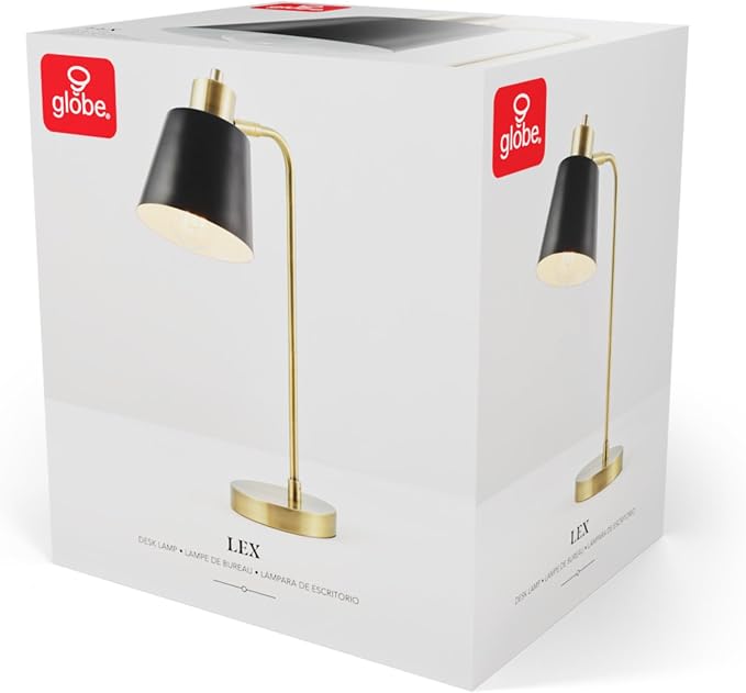 Globe Electric 18" Matte Brass Desk Lamp with Matte Black Metal Shade