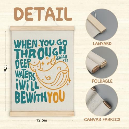 SereneHanctuary Christian Kids Wall Art,Bible Verses Ocean Wall Decor,Christian Whale Poster Hanger Frame for Nursery Room Bedroom Classroom,12X16Inches
