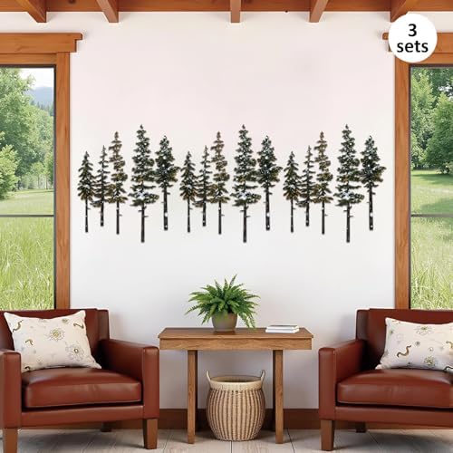 ESTART White Green Metal Pine Tree Wall Art, Metal Tree Wall Decor | Nature Rustic Farmhouse Cabin Decor, Forest Wall Art for Home Living Room Bedroom Office Indoor and Outdoor Decoration