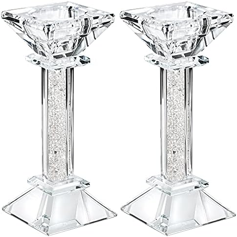 Crystal Candle Holders Set of 2-6.2" Tall Crystal Candlestick Holders - Ultra Elegant and Modern Centerpiece Home Decor
