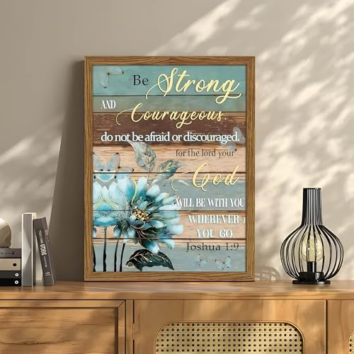 Bible Verse Canvas Wall Art Joshua Scripture Pictures Wood Framed 12x16 In | Christian Wall Decor, Rustic Lotus Flower Canvas Prints, Inspirational Religious Gifts for Home or Office