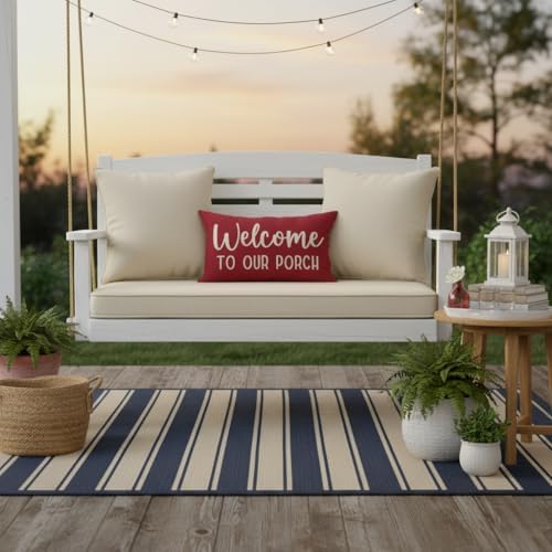 PANDICORN Farmhouse Throw Pillow Covers 12x20 Inch Welcome, Crimson Red