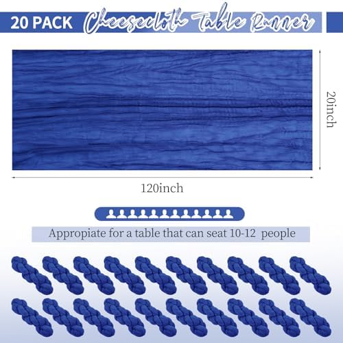 20 Pack Royal Blue Table Runners 10Ft Cheesecloth Table Runner Boho Gauze Cheese Cloth Table Runner Romantic Long Sheer Fabric Table Runners for Wedding Party Bridal Shower