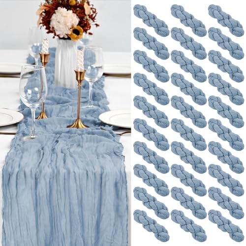 30 Pack Dusty Blue Table Runner 10Ft Cheesecloth Table Runner Boho Gauze Cheese Cloth Table Runners Romantic Long Sheer Fabric Table Runners for Wedding Party Bridal Shower