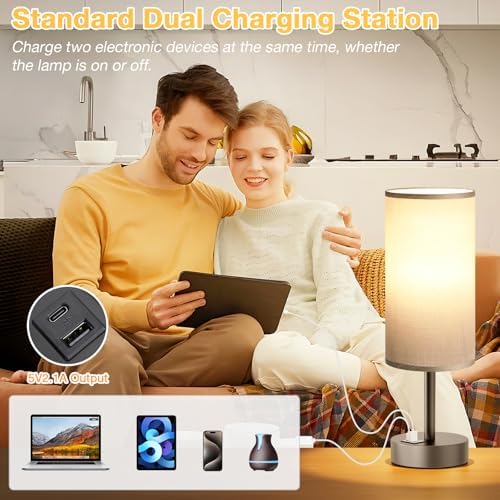 Dicoool Bedside Table Lamp for Bedroom - 3-Way Dimmable Touch Lamp, USB A+C