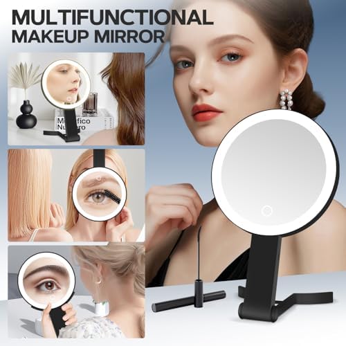 Lighted Makeup Mirror, 30X Magnifying Mirror with Light, Hanging and Handheld Mirror with Handle,Black