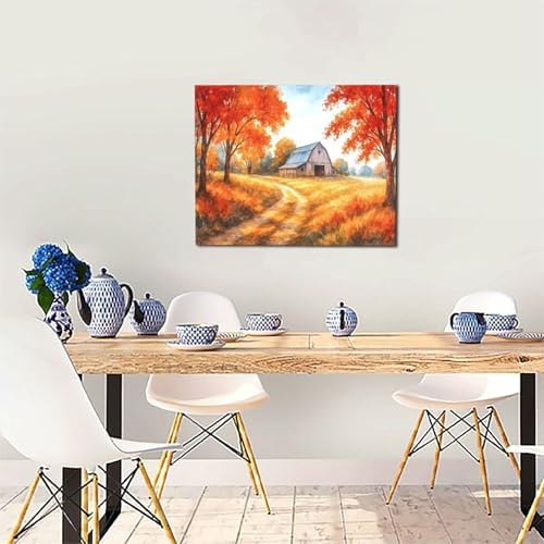 Fall Barn Decor Wall Art Autumn Harvest Pictures Fall Farmhouse Canvas Prints Painting Country Artwork Decoration for Bathroom Bedroom Living Room Framed Gifts 16"x20"