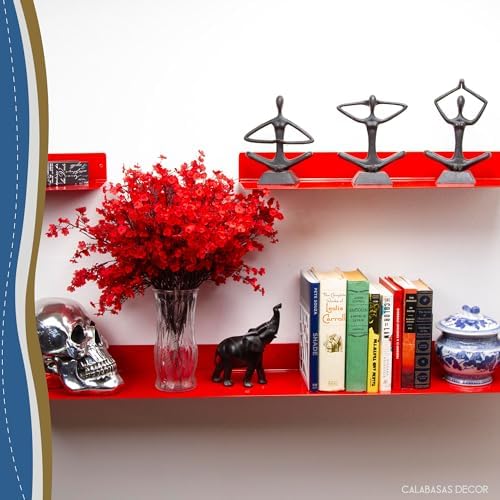 48x8 in Metal Floating Shelf Red Wall Mounted - Made in The USA - Bedroom, Living Room, Bathroom, Kitchen