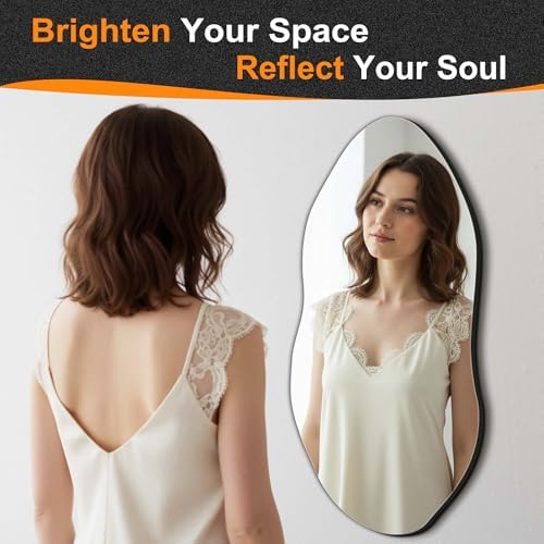 Delma Irregular Wall Mirror, 32"x14" Slim Vertical Wavy Design | Frameless, Entryway, Hallway & Bathroom, Modern Boho, Wall-Mounted