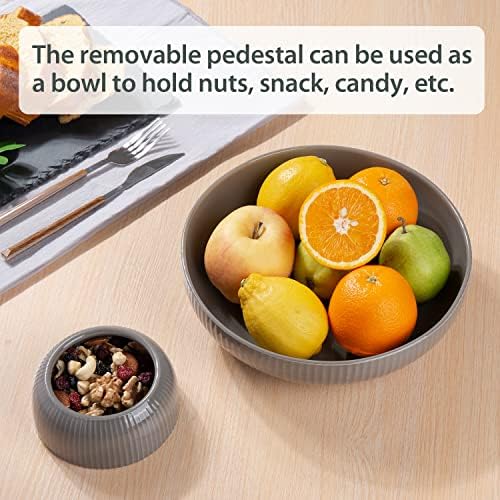 Ceramic Fruit Bowl for Kitchen Counter, Large Fruit Basket with Hole, Grey
