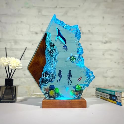 Handmade Shark Resin Lamp, Scuba Diving Resin Ocean Lamp