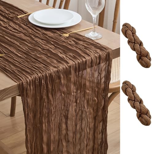 Asee'm 2pcs Brown Coffee Cheesecloth Table Runner 10FT Boho Rustic Fall