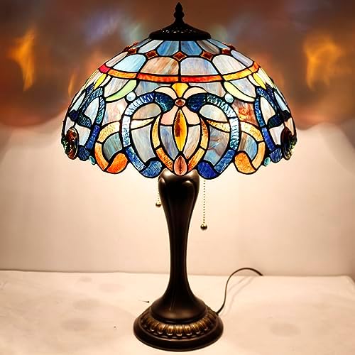 WERFACTORY Tiffany Lamp Blue Purple Cloud Stained Glass Style Table Lamp