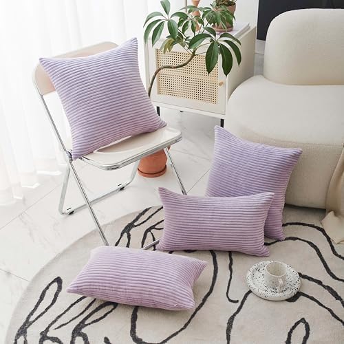 Home Brilliant Lavender Pillow Covers 12x20 Set of 2 Purple Throw Pillows Solid Supersoft Corduroy Handmade Decorative Pillow Cases for Bed, 2 Pieces, 12 x 20 inch, Lavender