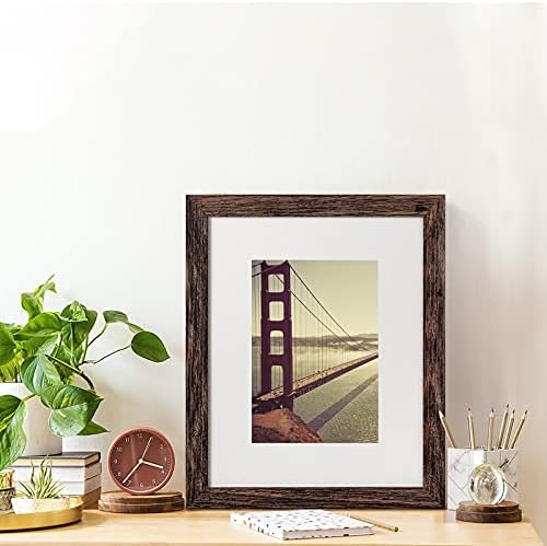 BAIJIALI 8x10 Picture Frame Rustic Brown Wood Pattern Set of 4 with Tempered Glass,Display Photos 5x7 with Mat or 8x10 Without Mat, Horizontal and Vertical Formats for Wall and Table Mounting
