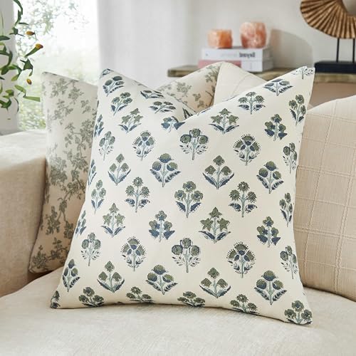 Floral Throw Pillow Covers Set of 2, 18x18 Inches Olive