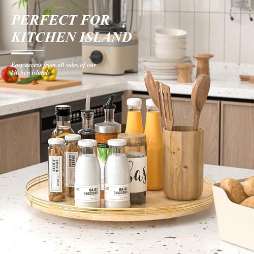 AMH 21-Inch Extra Large Lazy Susan with Oak Base and Black Iron Rail