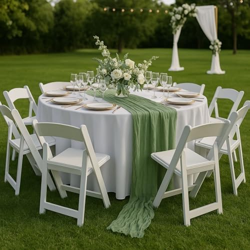 3 Pack Sage Green 10FT Cheesecloth Table Runners –120 Inch Rustic Gauze Bulk Set for Wedding Reception, Woodland Baby Shower, Garden Party, or Boho Spring Event Decor