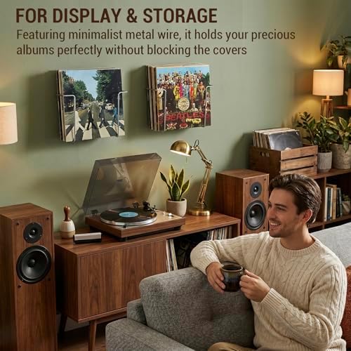 MyGift Set of 2 Silver Metal Wire Vinyl Record Wall Mounted Display Racks