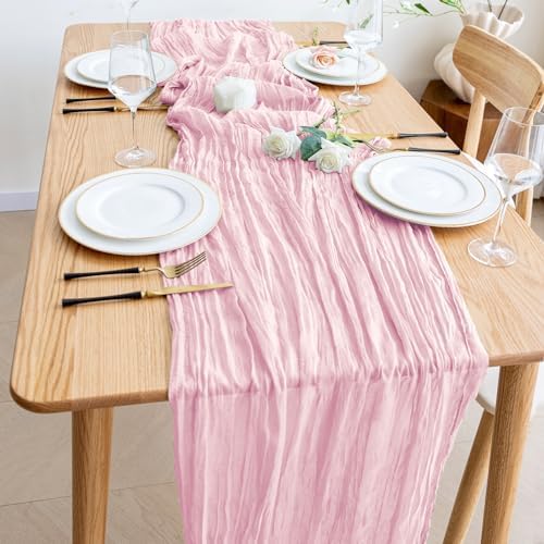 Wokceer Cheesecloth Table Runner Blush Pink 10FT Boho Gauze Runner, 2 Pack