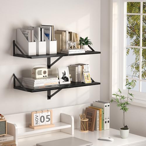 Heimlove 16W x 12D Deep Floating Shelves Set of 2 Black