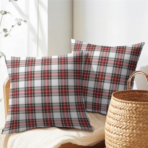Christmas Scottish Tartan Plaid Outdoor Throw Pillow Cover 22x22 in Set of2