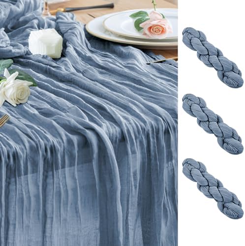 Wokceer Cheesecloth Table Runner Dusty Blue 10FT Boho Gauze, 3 Pack