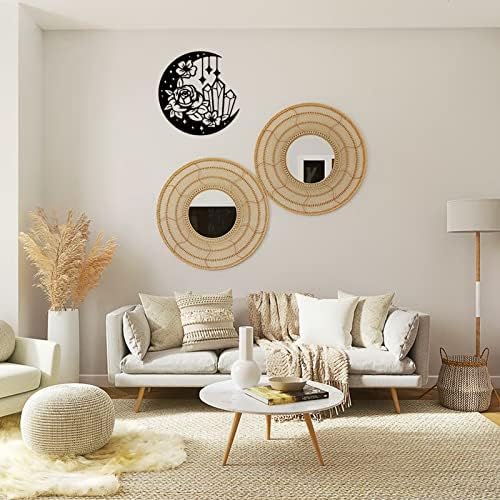 NBEADS Moon Flower Metal Wall Art, Black Moon Phase Boho Hanging Decor Silhouette for Home Bedroom Bathroom Garden Hotel Decoration