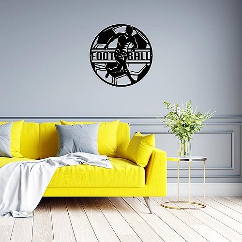NBEADS Soccer Theme Metal Wall Art Decor, Flat Round Matte Black Wall Hanging Decor Silhouette Wall Art for Home Bedroom Living Room Garden Hotel Office Wall Decoration, 10.7 Inch