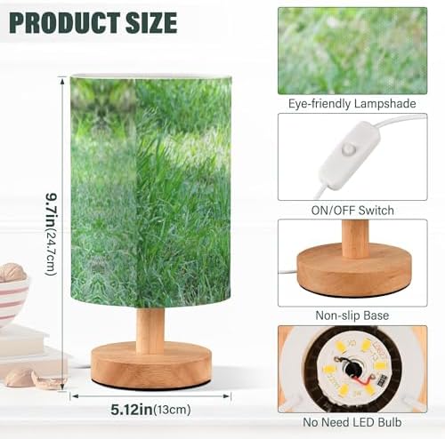 Gamecock Chicken Rooster Cock in Green Field Grass Woodland Table Lamp with Wood Base Fabric Lamp Shade Bedside Nightstand Desk Lamp for Living Room Bedroom Kids Room Office