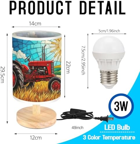 Tractor Table Lamp LED 3-Color Pressed Bedside, Tractor Shade Lamp with Wood Base for Bedroom Living Room Desk Office TL01